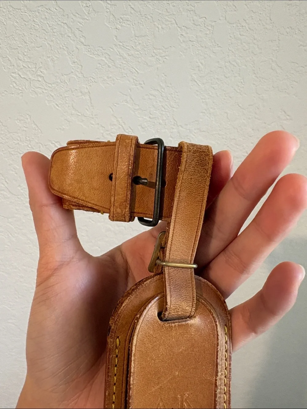 Louis Vuitton Brown Leather Luggage Tag with A.K Initial